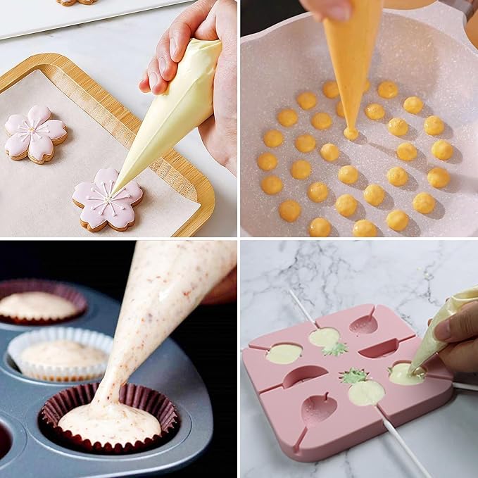129Pcs Piping Bags and Tips Set - 100 12Inch Disposable Tipless Piping Bags for Royal Icing - Cake Decorating Baking Tools with 7 Frosting Tips, 10 Bag Ties, 2 Scriber Needle,6 Cookie Cutters