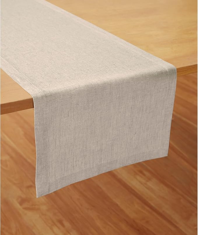 Solino Home Linen Light Natural Table Runner 36 Inches - 100% Pure Linen Small Table Runner 14 x 36 Inch Ideal for Dresser and Coffee Tables - Spring, Summer - Diana Medium Weight