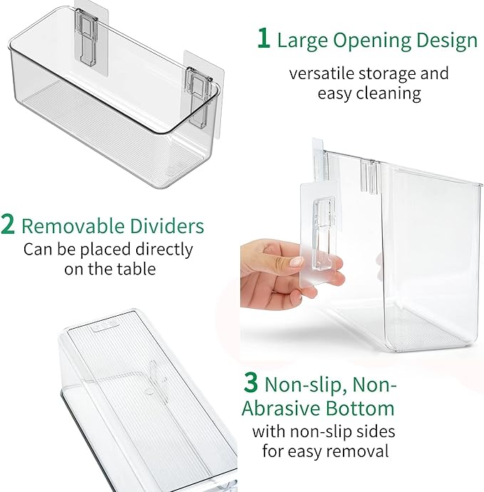 vacane Plastic Over Cabinet Door Organizer, Adhesive Mount Storage Organizer Container Hanging Basket Bins For Craft Room, Pantry, Office, Space Saving Holder for Kitchen Bags-XL 2pack