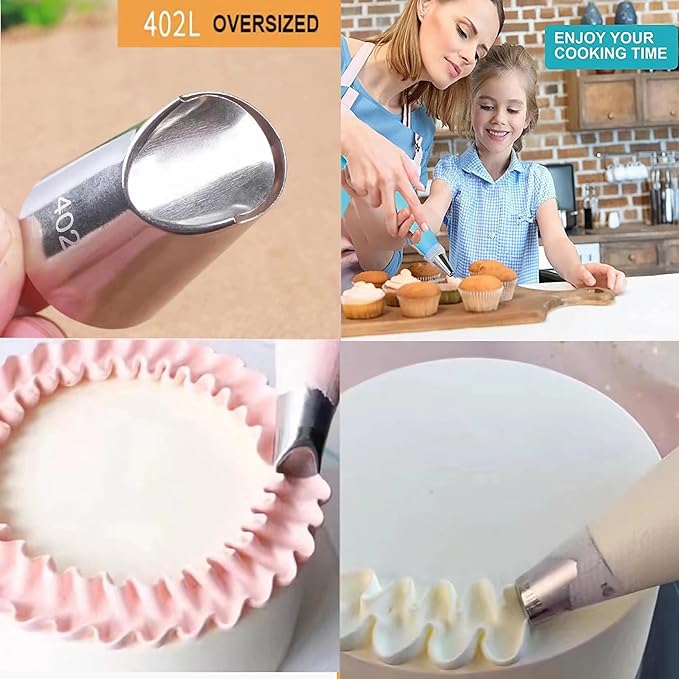 23Pcs Cake Decorating Tools Set, Stainless Steel Rose & Petal Icing Piping Tips with Flower Nails, Flower Lifters, Brush, Piping Bags and Pastry Bag Ties for Cake Cupcake Fondant Cookie Baking