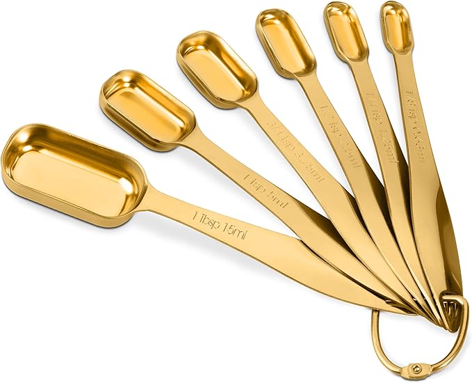 13‑Piece Stainless Steel Measuring Cups and Spoons Se18/8 Professional Grade, Engraved US & Metric Measurements for Dry and Wet Ingredients, Durable Kitchen Set for Baking and Cooking, Gold