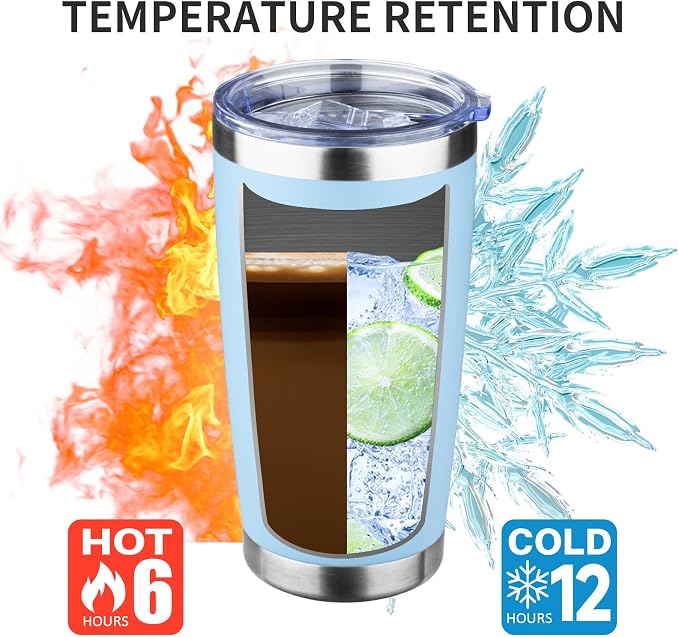 20oz Tumbler with Lid and Straw Double Wall Powder Coated Vacuum Insulated Coffee Tumbler Stainless Steel Insulated Travel Coffee Mug Spill-Proof Thermal Cup for Hot and Cold Beverage,Baby Blue