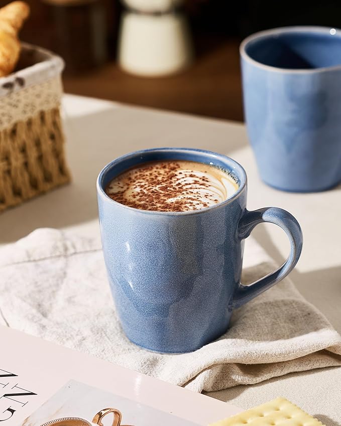 famiware Aurora Coffee Mugs, 14oz Mug Set of 4, Stoneware Mug, Cups for Kitchen, Cappuccino, Latte, Reactive Glaze, Microwave Safe, Scractch-resistant, Lagoon Blue