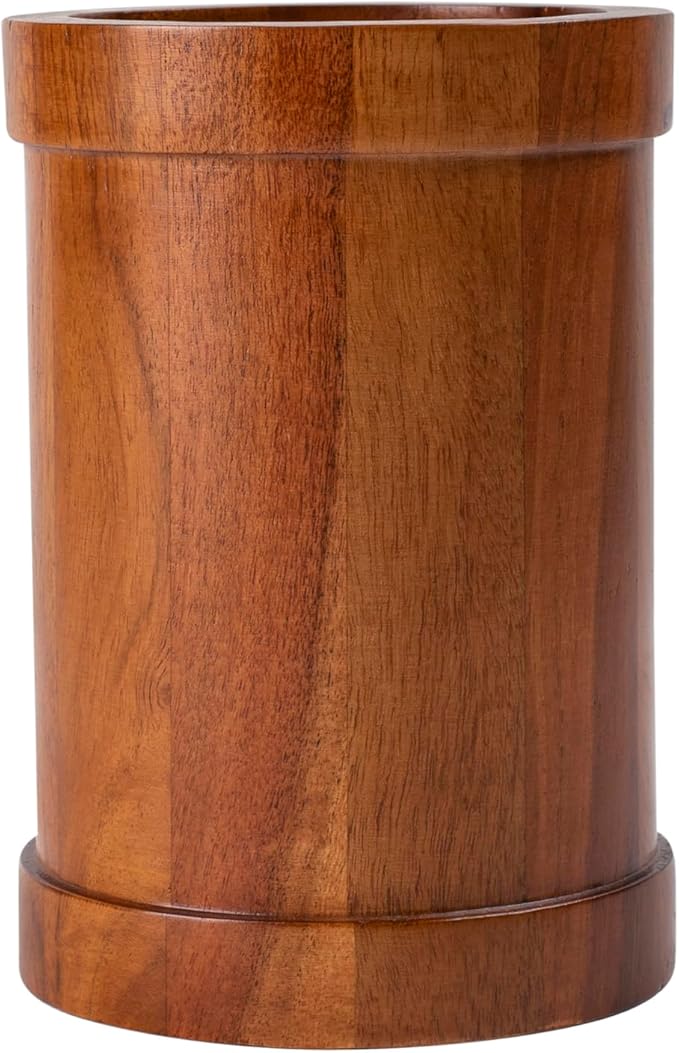 Wood Utensil Holder 7" Kitchen Utensil Storage for Counter Top Kitchen Décor Natural Finish Brown.