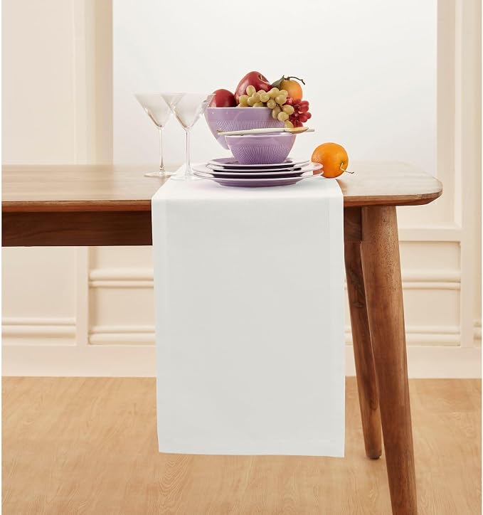 Solino Home White Cotton Linen Table Runner 132 Inches Long - Elegant Machine Washable Dining Table Runner 14x132 Inch for Summer Decor & 4th of July - Dru