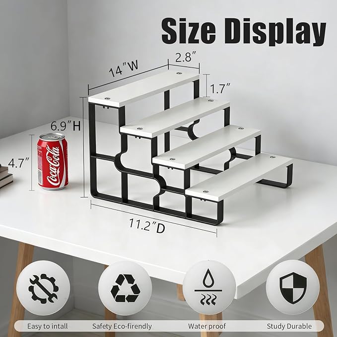 GRELY 4 Tier Perfume Organizer for Women, Makeup Display Stand Holder, Wooden Bathroom/Vanity Shelf, Lipstick & Skincare Storage, Valentine's Day Gift for Her (White, 14")