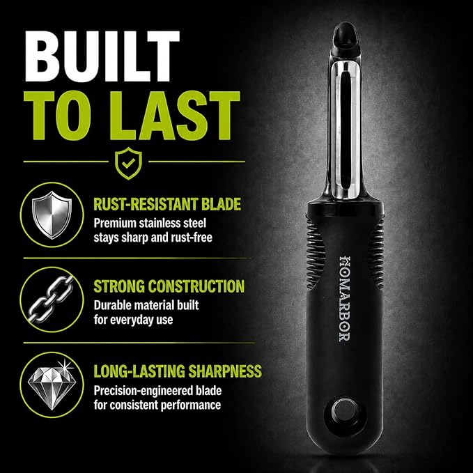 Black Premium Vegetable Peeler | Ultra-Sharp Swivel Stainless Steel Blade | Ergonomic Soft Grip Handle | Mango Peeler | Dishwasher Safe | Skin Peeler for Veggies & Fruits | Potato Peeler & Eye Remover