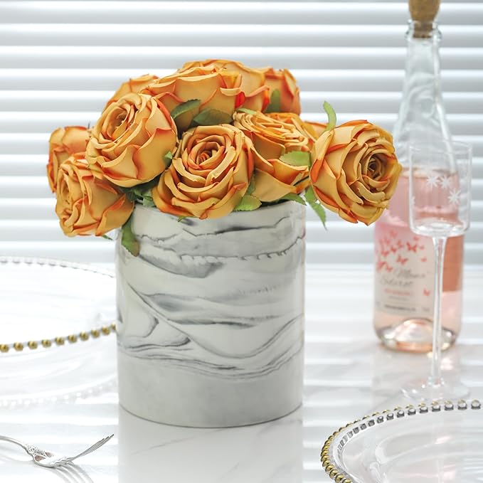 7.2 inch Large Utensil Holder for Kitchen Counter, Golden Marble Utensil Crock Spatula Holder for Countertop Cooking Tools Storage Caddy Farmhouse Kitchen Decor (Marble-Grey)