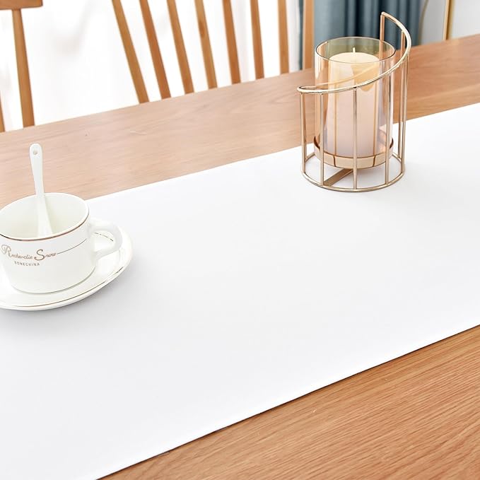 Farmhouse Rustic Table Runner White Faux Linen Table Runners Water Resistant Short Table Runner 36 inches for Living Room Dresser Bedroom Kitchen Dining Party 13x36 Inch