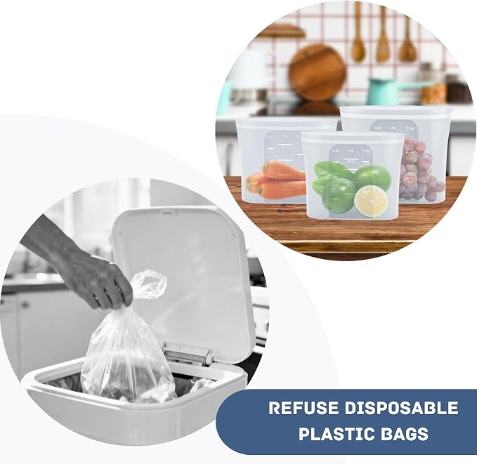 Reusable Silicone Food Storage Bags 3-Pack (17oz, 34oz, 51oz) | Stand Up Leakproof Freezer Bags with Wide Self-Sealing Zipper | Dishwasher, Microwave Safe, BPA Free Eco-Friendly Sous Vide Cooking Bags
