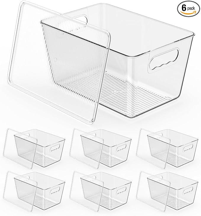 6 Pack Clear Stackable Storage Bins with Lids, Large Plastic Pantry Organizers and Storage Containers for Kitchen Cabinet, Fridge, Closet, Bathroom - BPA-Free Home Organization Must Haves
