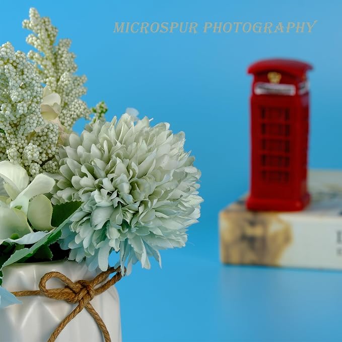 Artificial Potted Flowers, Small Ceramic Vase Fake Flower Plants Desktop Decoration Indoor for Home and Office, Faux Flowers Hydrangea Decora for Table,Bookshelf,Bedroom,Living Room,Party.(Green)
