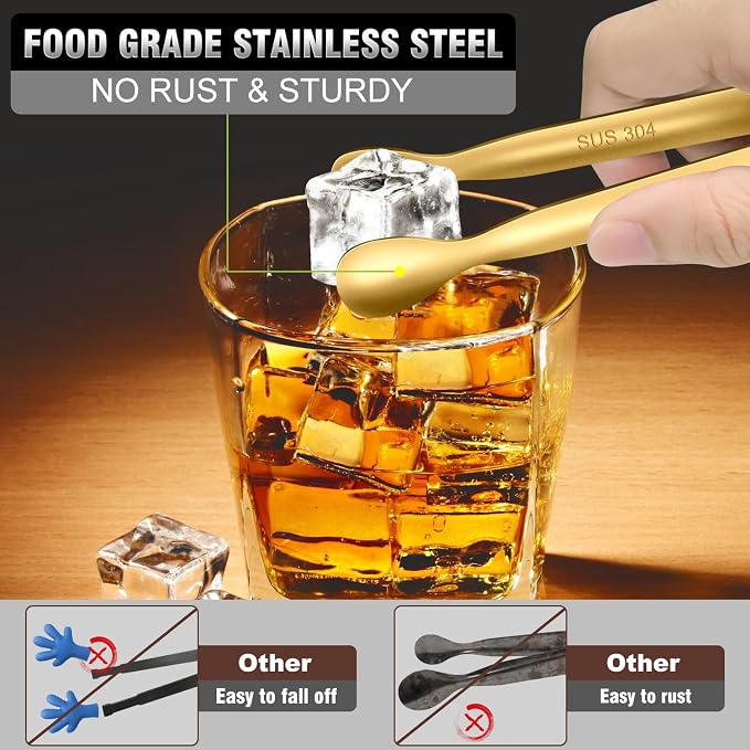 Walfos Small Gold Tongs For Serving,Food Grade Stainless Steel 4" Mini Tongs Appetizers for Parties Catering, Sugar，Desserts，Tea Party, Coffee Bar, Set of 12 （Gold）