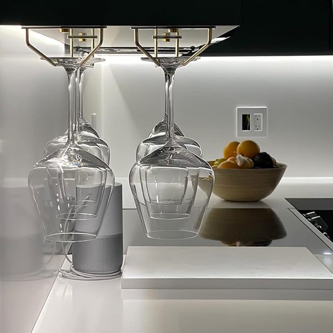 14-Inch Gold Wine Glass Rack, Under Cabinet Wine Glass Holder Stainless Steel Stemware Rack - Hanging Stemware Holder for Cabinet Kitchen Bar, Set of 2