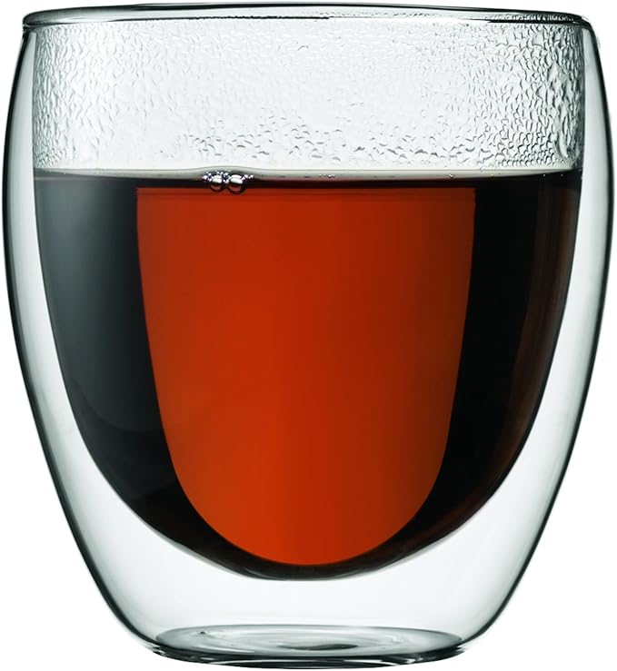 Bodum 8oz Pavina Double Wall Glasses, High Heat Borosilicate Glass, Set of 2, Clear