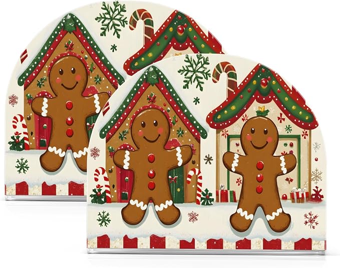 Christmas Gingerbread Napkin Holder for Tables Paper Cocktail Napkin Holders for Kitchen and Dinning, Acrylic Dinner Napkin Dispenser for Restaurant Home Decor Bar Accessories 2 Pack