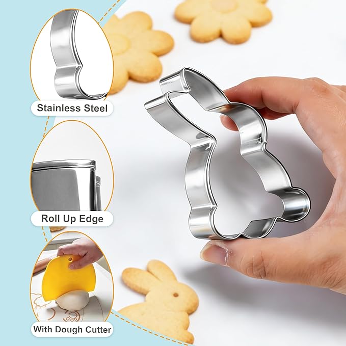 Easter Cookie Cutter Set, 12 PCS Easter Cookie Cutters for Baking, Stainless Steel Spring Cookie Molds - Rabbit, Egg, Chick, Butterfly, Carrot