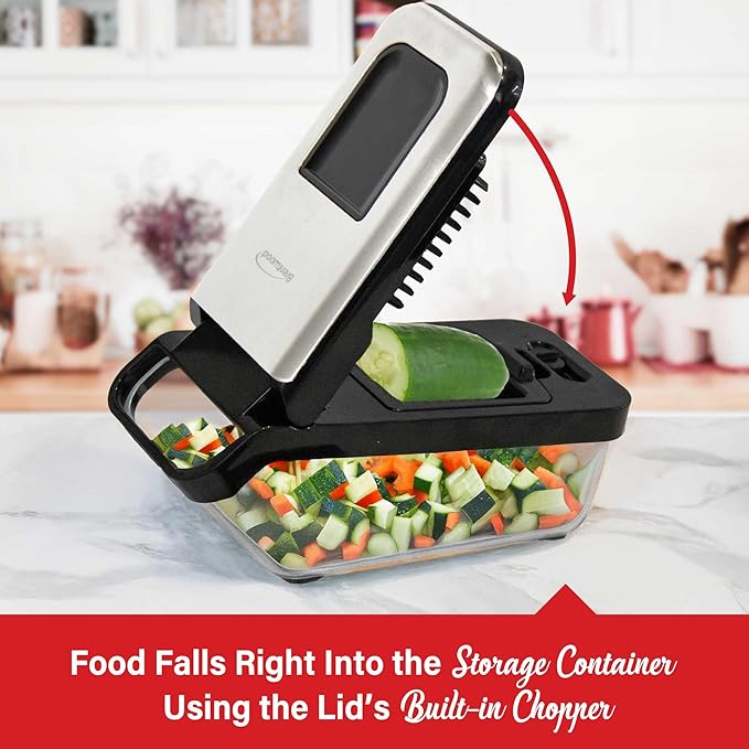 Brentwood Food Chopper and Vegetable Dicer with Storage Container and Stainless Steel Blades (Stainless Steel Black)