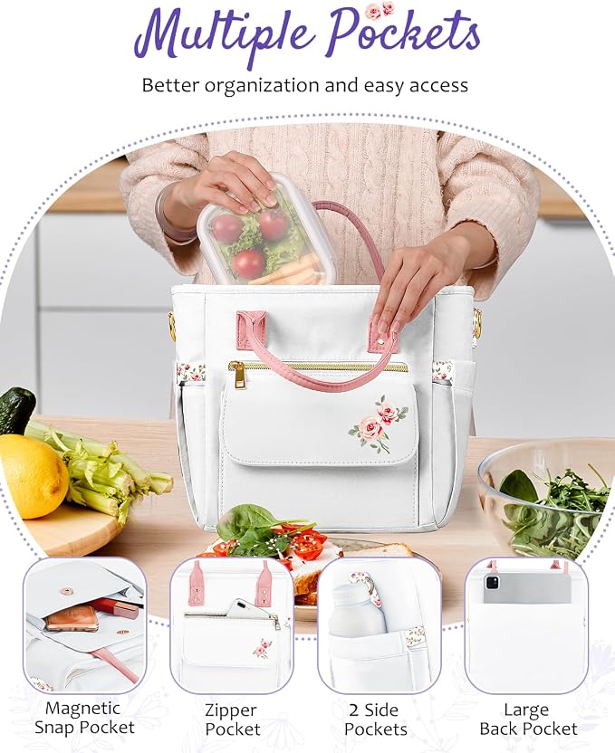 GLORIEROO Deluxe Insulated Lunch Box Bag Women - Leakproof Waterproof Cooler with Multi Pockets Removable Strap for Work Picnic - Teacher Mothers Day Christmas Birthday Gifts