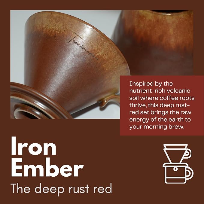 Ceramic Pour Over Coffee Set, Slow Brewing Accessories for Home & Travel (Iron Ember)