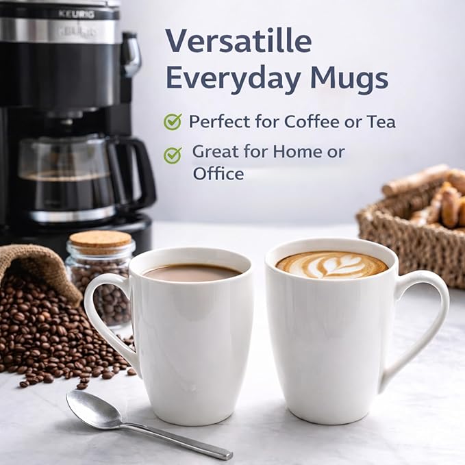 GBHOME 12 OZ Off White Coffee Mugs, Ceramic Coffee Mugs Set with Large Handle for Man,Woman,Dad,Mom, Light Weight Coffee Mugs for Latte/Cappuccino/Cocoa/Milk, Dishwasher &Microwave Safe,12Pcs