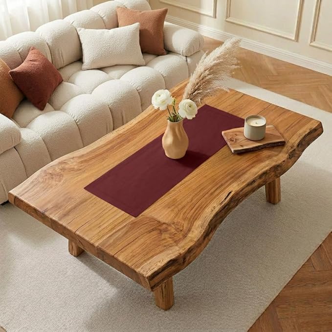 Classic Linen™ by D'Moksha Red Garnet Table Runner 36 Inches, 100% Pure Linen, Coffee Table Runner, 14 x 36 Inch for Dresser Tables- Summer, Father's Day