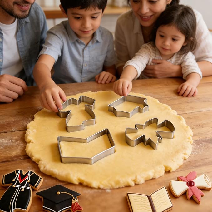 Graduation Cookie Cutters Set 4 Pieces, Stainless Steel Graduation Cap, Diploma, Graduation Gown, Cookie Cutters for Graduation Celebration Party