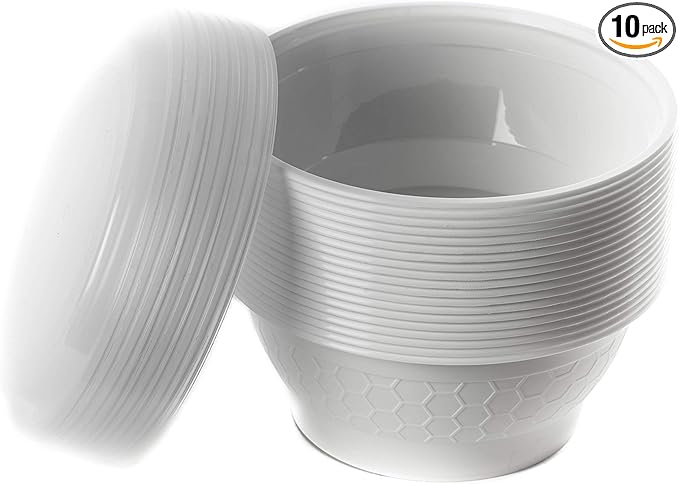 EcoQuality Meal Prep Containers [10 Pack] White Round Bowls with Lids, Food Storage Bento Box, Microwavable,Premium,Stir Fry | Lunch Boxes | BPA Free | Freezer/Dishwasher Safe | Disposable (16 oz)