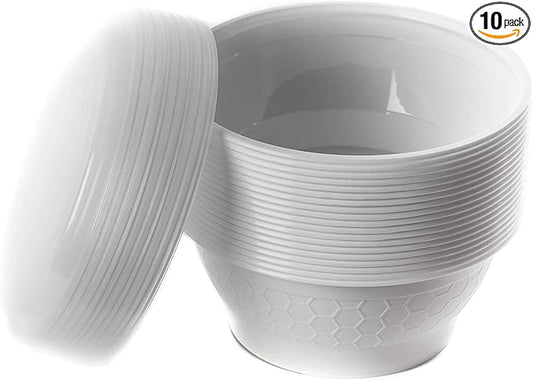 EcoQuality Meal Prep Containers [10 Pack] White Round Bowls with Lids, Food Storage Bento Box, Microwavable,Premium,Stir Fry | Lunch Boxes | BPA Free | Freezer/Dishwasher Safe | Disposable (16 oz)