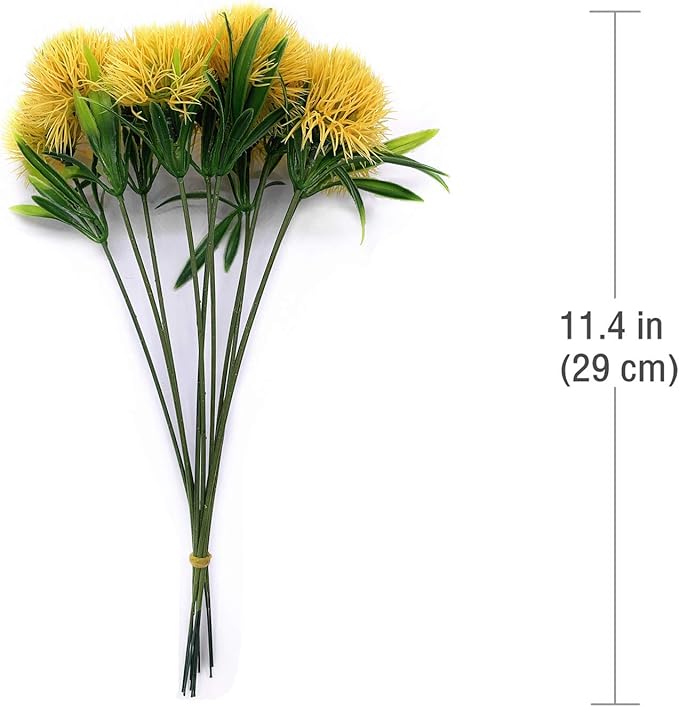 CATTREE Artificial Dandelion Flowers, Plastic Plants Shrubs Bushes Fake Grass Wedding Indoor Outdoor Home Garden Verandah Centerpieces Arrangements Party Decoration Planting Filler - Yellow 10 Pcs