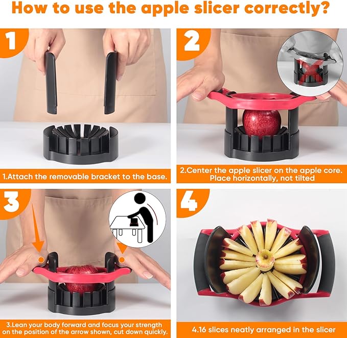 [Upgraded] Newness 5.12 Inch Large Apple Slicer, Cut 16 Thin Slices All the Way Through, HEAVY - DUTY Stainless Steel Apple Corer & Slicer for Fruits & Vegetables - Dishwasher Safe