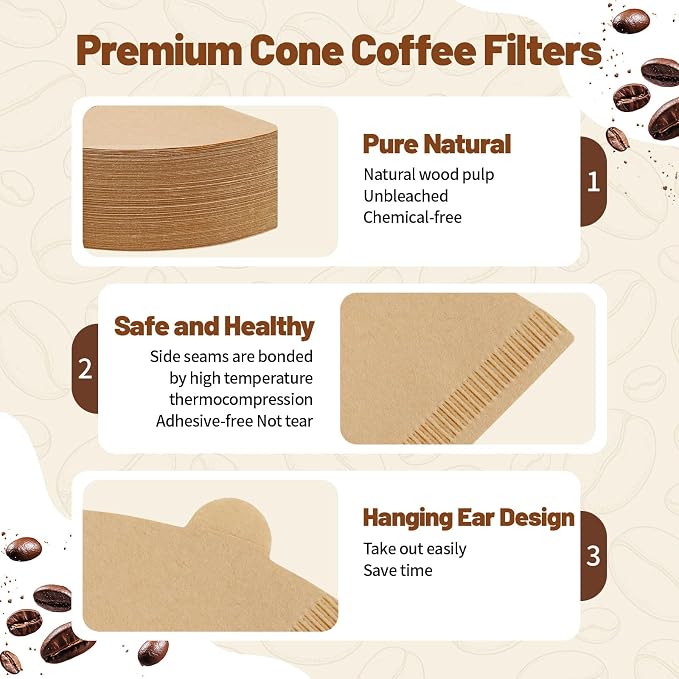150 Count Disposable Coffee Filters Compatible with YETI Pour Over Coffee Maker Accessory Ramblers, Unbleached Natural Paper，Designed for Perfect Coffee Extraction Anywhere