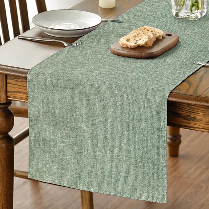 Artoid Mode Sage Green Table Runner, Seasonal Spring Summer Washable Kitchen Dining Table Decoration for Home Party Decor 13x48 Inch