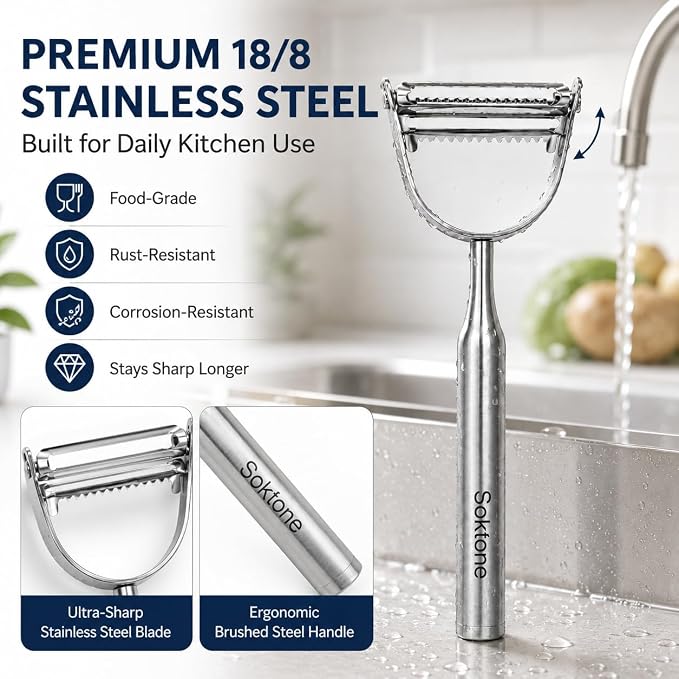 Stainless Steel Vegetable Peeler, 2-in-1 Multifunctional Vegetable Peeler & Julienne Peelers with Straight Edge and Serrated Blades, Fruit Carrot Potato Veggie Peelers Slicer Tool for Kitchen