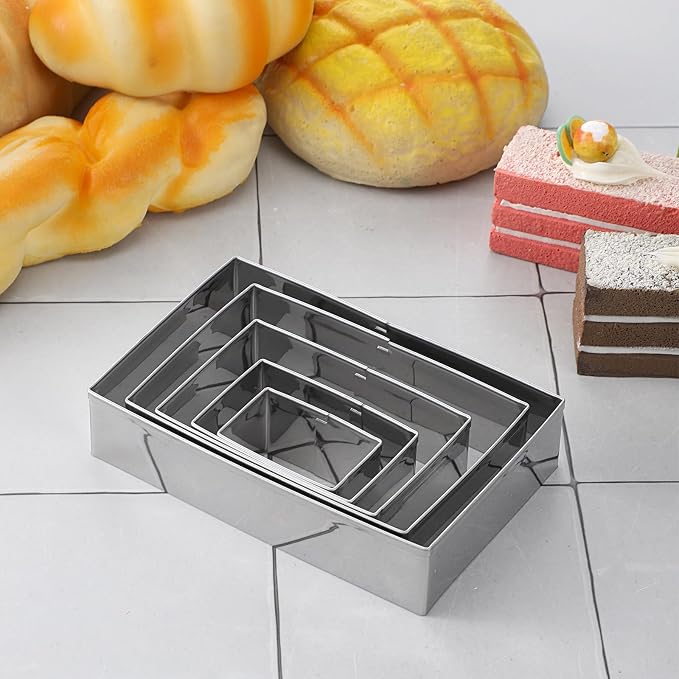 5 Pack Rectangle Cookie Cutter Stainless Steel Fondant Biscuit Molds 1.5/2/3/3.5/4.5 Inch Sandwich Cutter Shapes Square Pastry Molds Baking Supplies for Fondant Baking Craft Clay(5 Sizes)