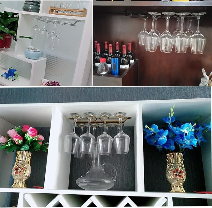 Under Cabinet Wine Glass Holder Iron 12 Hooks, Black Wire Hanging Rack, Storage Hanger Organizer, Space Saving, With 6 Hooks For Multiple Uses, Easy To Install