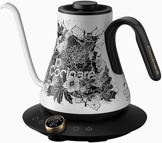 Cocinare Artisan Blossom Gooseneck Electric Kettle, ±1℉ Precise Temperature Control for Pour-Over Coffee & Tea, Quick Heating 1500W, Stainless Steel Interior, 0.9L