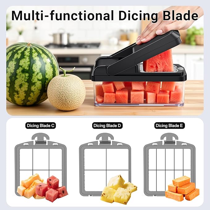 SpaceHacks 15-in-1 Vegetable Chopper, Kitchen Gadgets with 10 Blades, Veggie, Food, Onion Chopper, Cucumber Slicer, Versatile Mandoline, Includes Egg Separator & Finger Guard, Gray
