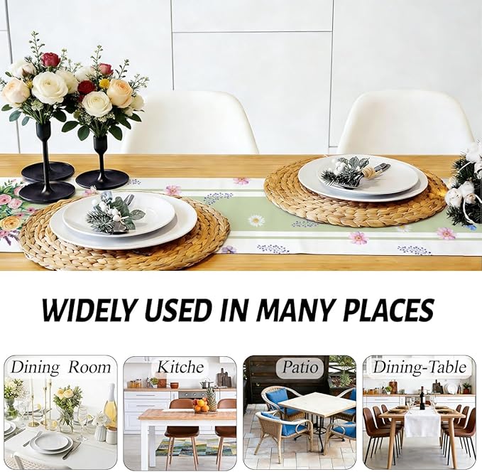 Vase Bloom Tulip Lavender Summer Table Runner Linen Spring Summer Table Runners Modern Kitchen Table Decorations Rustic Coffee Table Dresser for Home Dining Party Holiday Decor 13x72 Inch