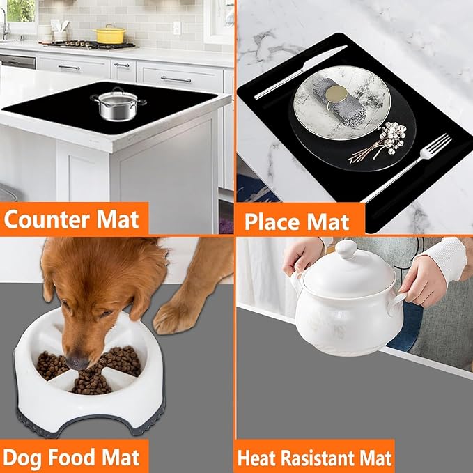 32''x24''(80cmx60cm) Large Silicone Mat for Kitchen Counter, Heat Resistant Countertop Protector, Non-Slip Waterproof Kitchen Island Mat, Easy to Clean, Black