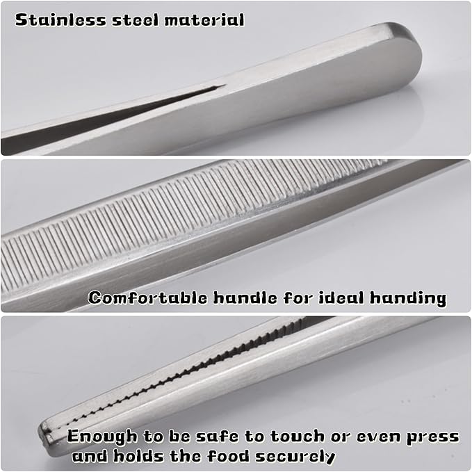 Tweezer Tongs, 12-Inches Stainless Steel Food Cooking Tongs for Kitchen Cooking BBQ Grilling Meat,Set of 2 (Cooking Tweezer 12inch 2p)