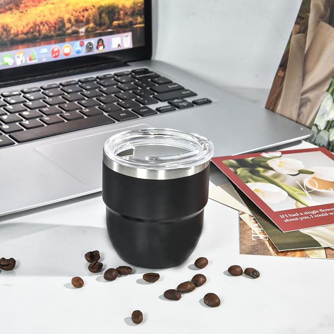 CHLJAR 4oz Stackable Cup, Vacuum Insulated Espresso Cup Set of 2, Espresso Shot Glass for Coffee, Double Wall Stainless Steel Mini Tumbler Shot Glasses with Straw and Lid