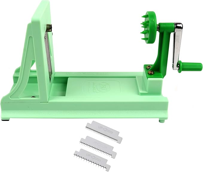 Vollum Japanese Turning Vegetable Spiralizer, Veggie Spiralizer For Fresh Zucchini, Squash, Butternut Squash with 1 Straight-Edged Blade and 3 Serrated Blades Multiple