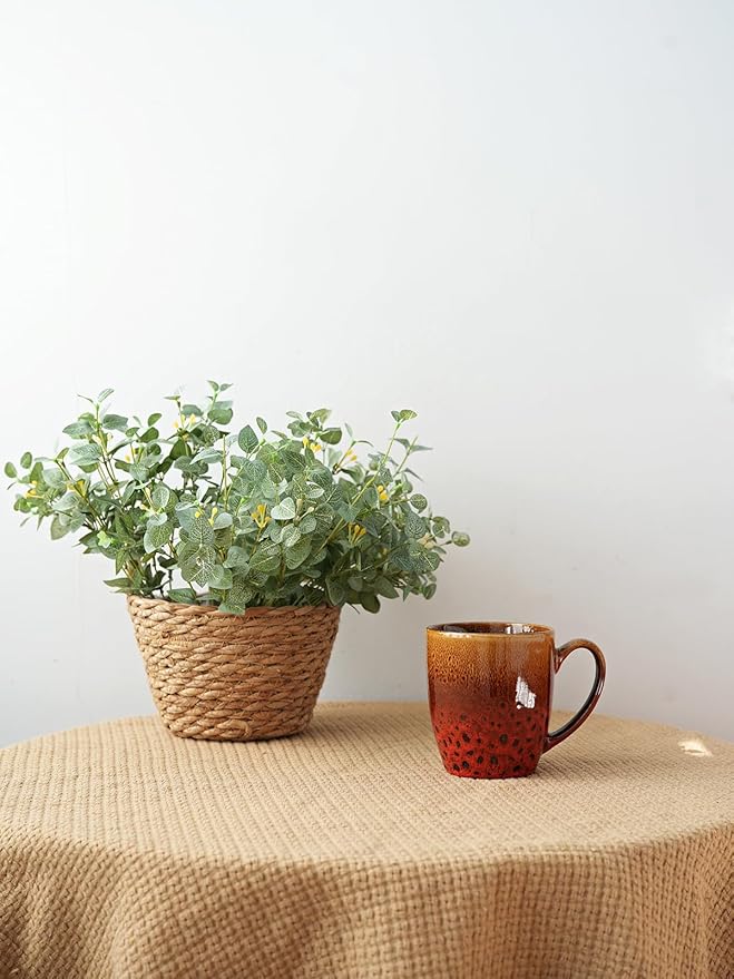Bosmarlin Ceramic Coffee Mug Set of 4, 17 Oz, Coffee Cups with Big Handle, Microwave Safe, Unique Reactive Glaze (Orange&Red)