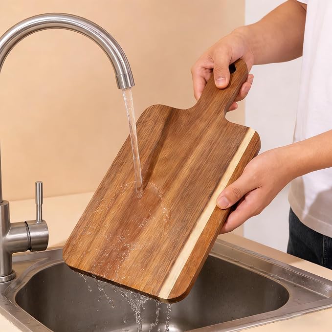 6 Pcs Acacia Wood Cutting Board with Handle, Large Charcuterie Boards Bulk, 15 x 7 inch Wooden Cutting Boards Bulk for Kitchen, Cheese Serving Board for Vegetables Meat Pizza Fruit Bread