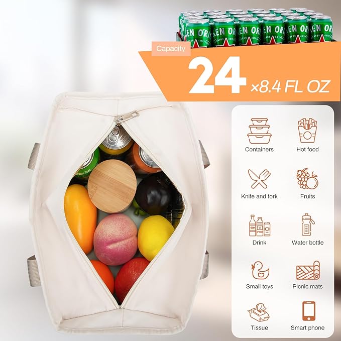 Women Lunch Box for Work,Large Insulated Lunch Bag Leakproof Cooler for Adults,Loncheras para Mujer (Beige)
