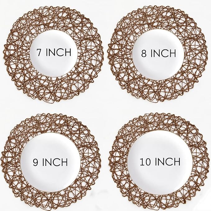IcosaMro Brown Round Placemats Set of 6 for Dining Table, 15 Inch Paper Woven Boho Decorative Tan Circle Place Mat for Wedding Christmas Thanksgiving Day Holiday Dinner, Tan Brown