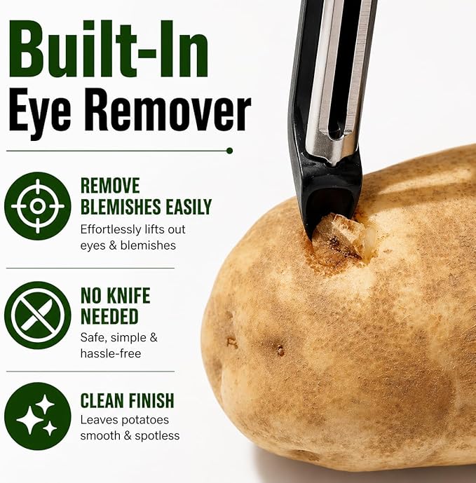 Black Premium Vegetable Peeler | Ultra-Sharp Swivel Stainless Steel Blade | Ergonomic Soft Grip Handle | Mango Peeler | Dishwasher Safe | Skin Peeler for Veggies & Fruits | Potato Peeler & Eye Remover