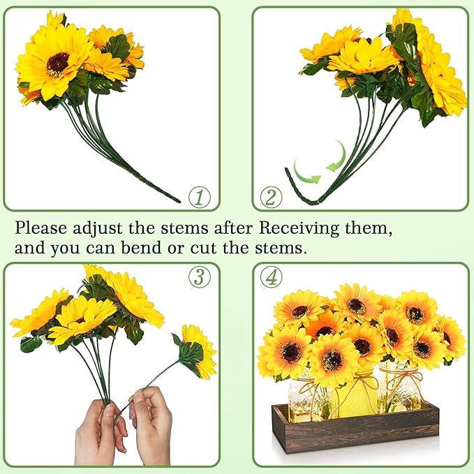 BLEUM CADE Centerpiece Table Decorations - Mason Jar Lights Centerpiece for Kitchen Dining Table Farmhouse Coffee Table Wedding Home Decor with 3 Jars Sunflowers Artificial Flowers & Wood Tray
