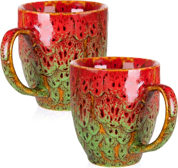 Set of 2 Durable 16 oz Coffee Cups, Large Coffee Mugs with Ergonomic Handle, Ceramic Mugs Dishwasher & Microwave Safe, Ideal Tea Mugs for Home, Office, Gifts (Coffee, Tea, Hot Cocoa, Latte Cup)